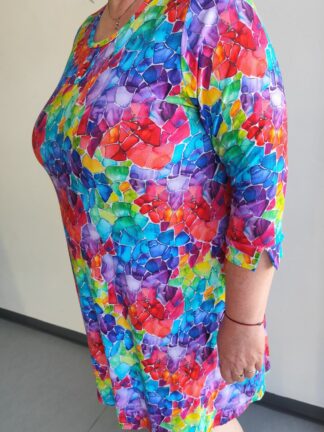 tunika barevné kamínky, 3/4 rukáv, rozparky, kapsy, vel. 48