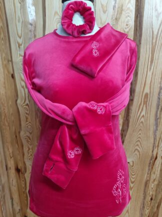 velurové červené, gumička + čelenka, vel. 44/46