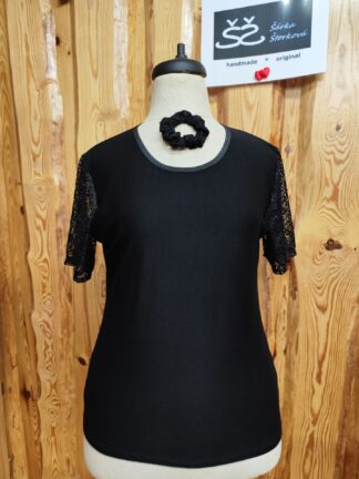 tričko Černá s krajkou, krátký rukávek, vel. 42/44