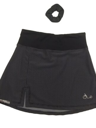 sukně dívčí sportovní bílý puntík na černé, bez kraťasů, rozparek, vel. 12let