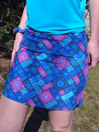 sukně bavlna viskóza modrý čtvereček