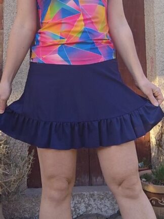 sportovní sukně dírkovaný tmavě modrý spider, volánek, bez kraťasů, vel. 44