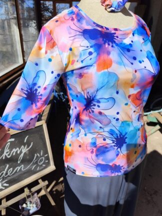 fialové květy tričko s nanočásticemi stříbra, krátký rukáv, vel.42, poslední kus tohoto vzoru